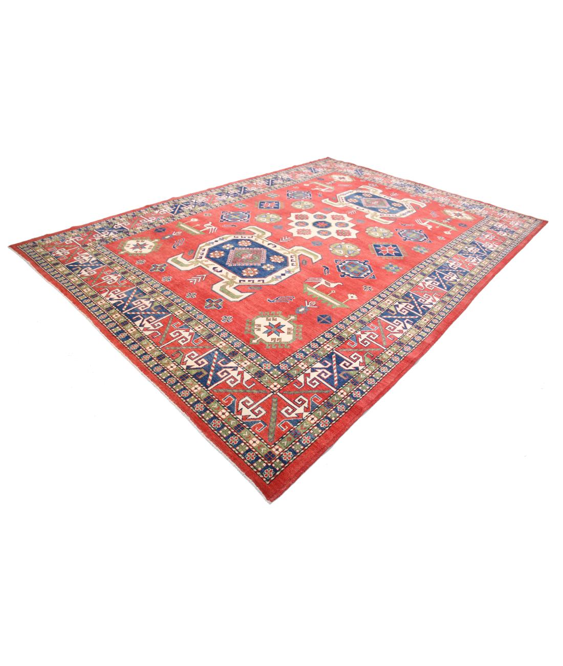 Kazak 9' 7" X 13' 10" Hand-Knotted Wool Rug 9' 7" X 13' 10" (292 X 422) / Red / Blue