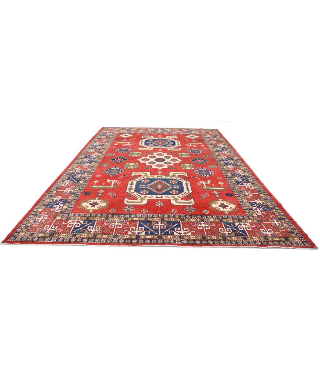 Kazak 9' 7" X 13' 10" Hand-Knotted Wool Rug 9' 7" X 13' 10" (292 X 422) / Red / Blue