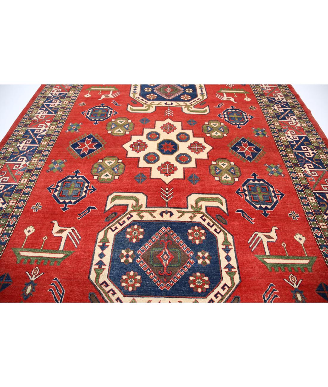 Kazak 9' 7" X 13' 10" Hand-Knotted Wool Rug 9' 7" X 13' 10" (292 X 422) / Red / Blue