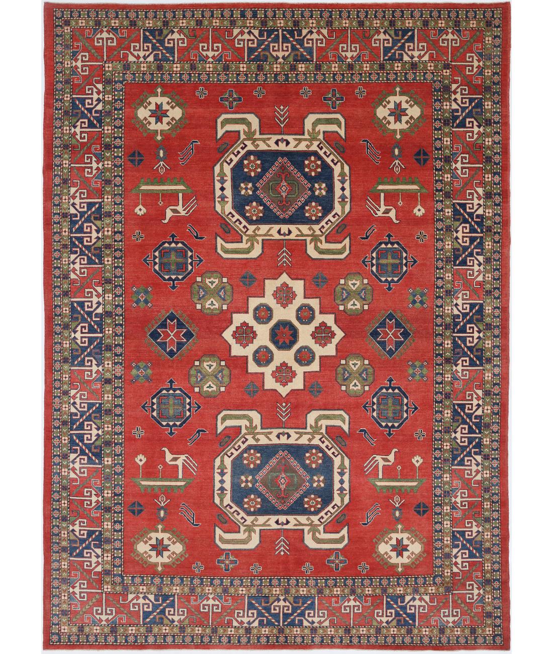 Kazak 9' 7" X 13' 10" Hand-Knotted Wool Rug 9' 7" X 13' 10" (292 X 422) / Red / Blue