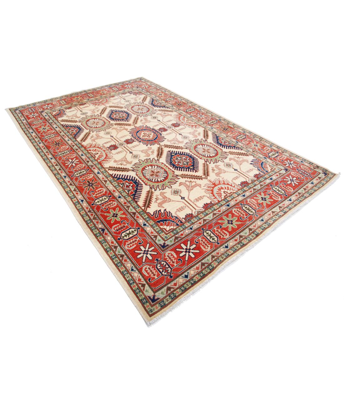 Kazak 6' 5" X 9' 8" Hand-Knotted Wool Rug 6' 5" X 9' 8" (196 X 295) / Ivory / Red