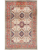 Kazak 6' 5" X 9' 8" Hand-Knotted Wool Rug 6' 5" X 9' 8" (196 X 295) / Ivory / Red