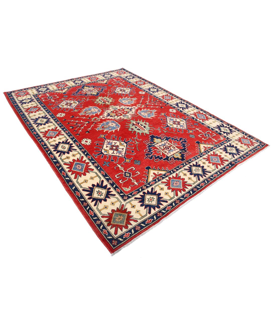 Kazak 6' 10" X 9' 2" Hand-Knotted Wool Rug 6' 10" X 9' 2" (208 X 279) / Red / Ivory