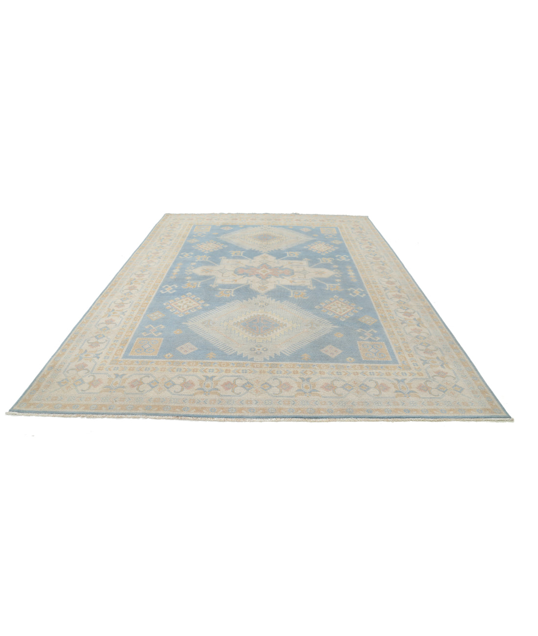 Kazak 8' 9" X 11' 9" Hand-Knotted Wool Rug 8' 9" X 11' 9" (267 X 358) / Blue / Ivory