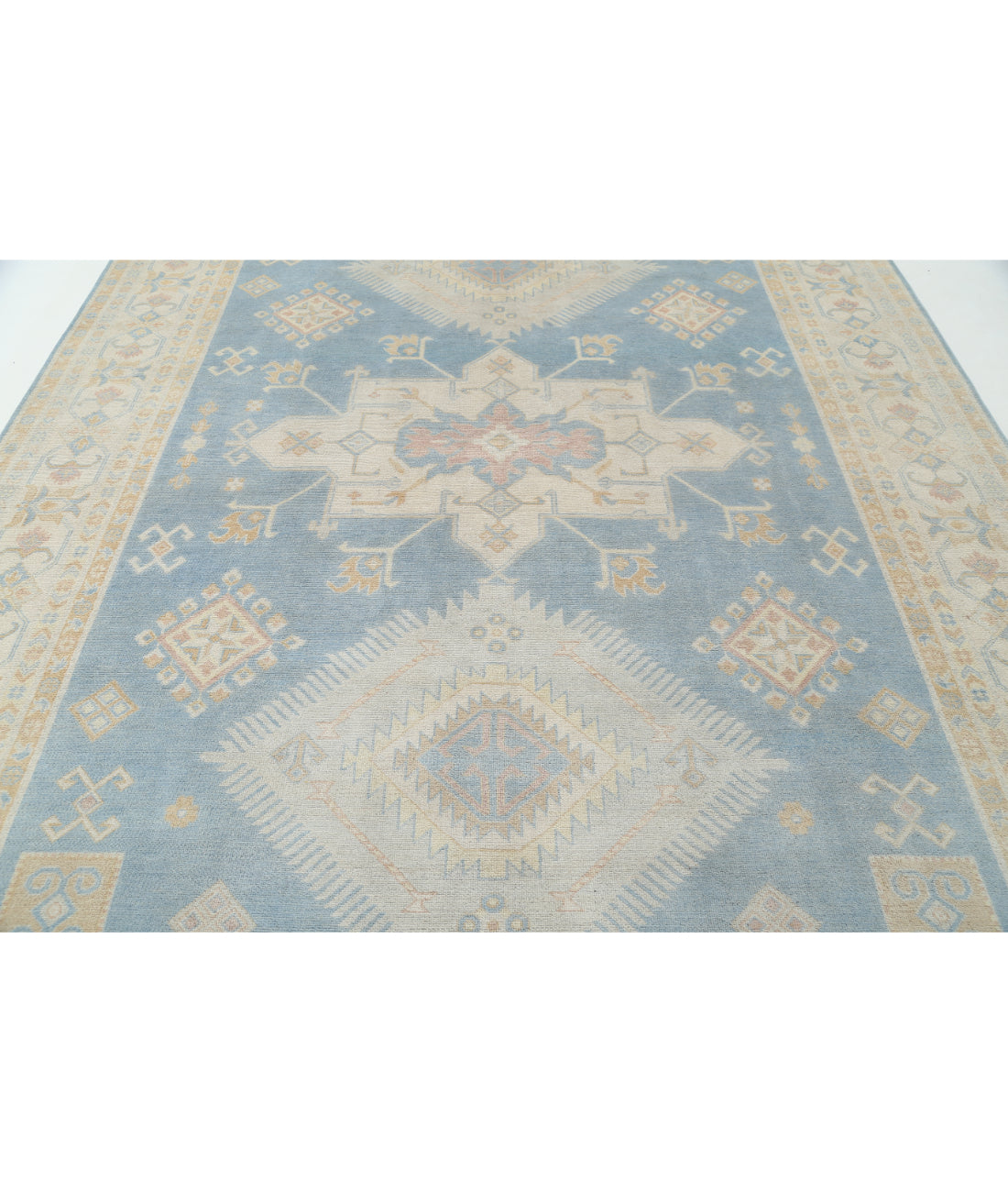 Kazak 8' 9" X 11' 9" Hand-Knotted Wool Rug 8' 9" X 11' 9" (267 X 358) / Blue / Ivory