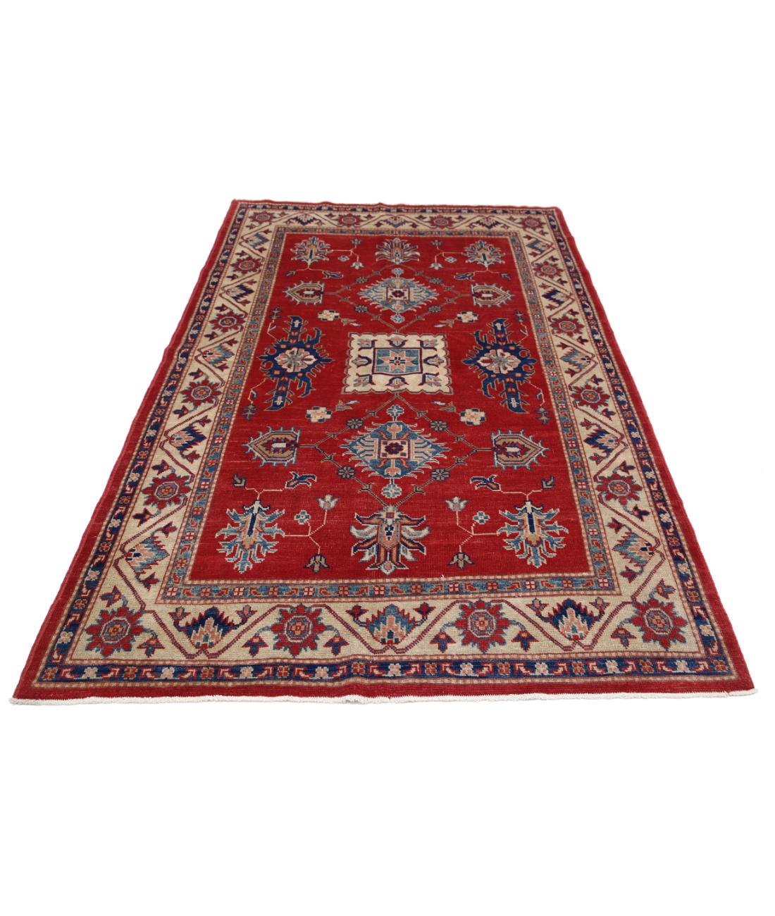 Kazak 5' 0" X 7' 9" Hand-Knotted Wool Rug 5' 0" X 7' 9" (152 X 236) / Red / Ivory