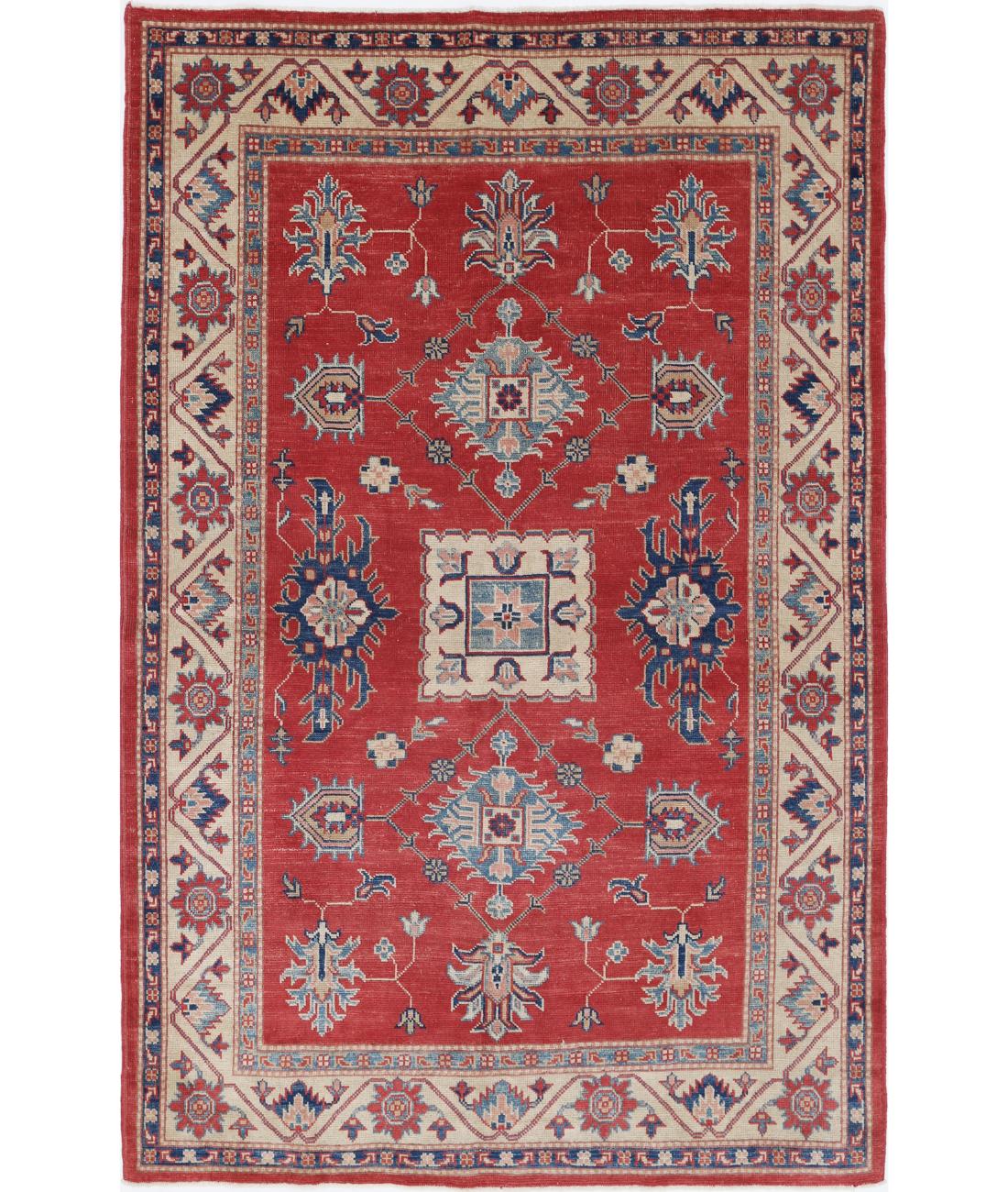 Kazak 5' 0" X 7' 9" Hand-Knotted Wool Rug 5' 0" X 7' 9" (152 X 236) / Red / Ivory