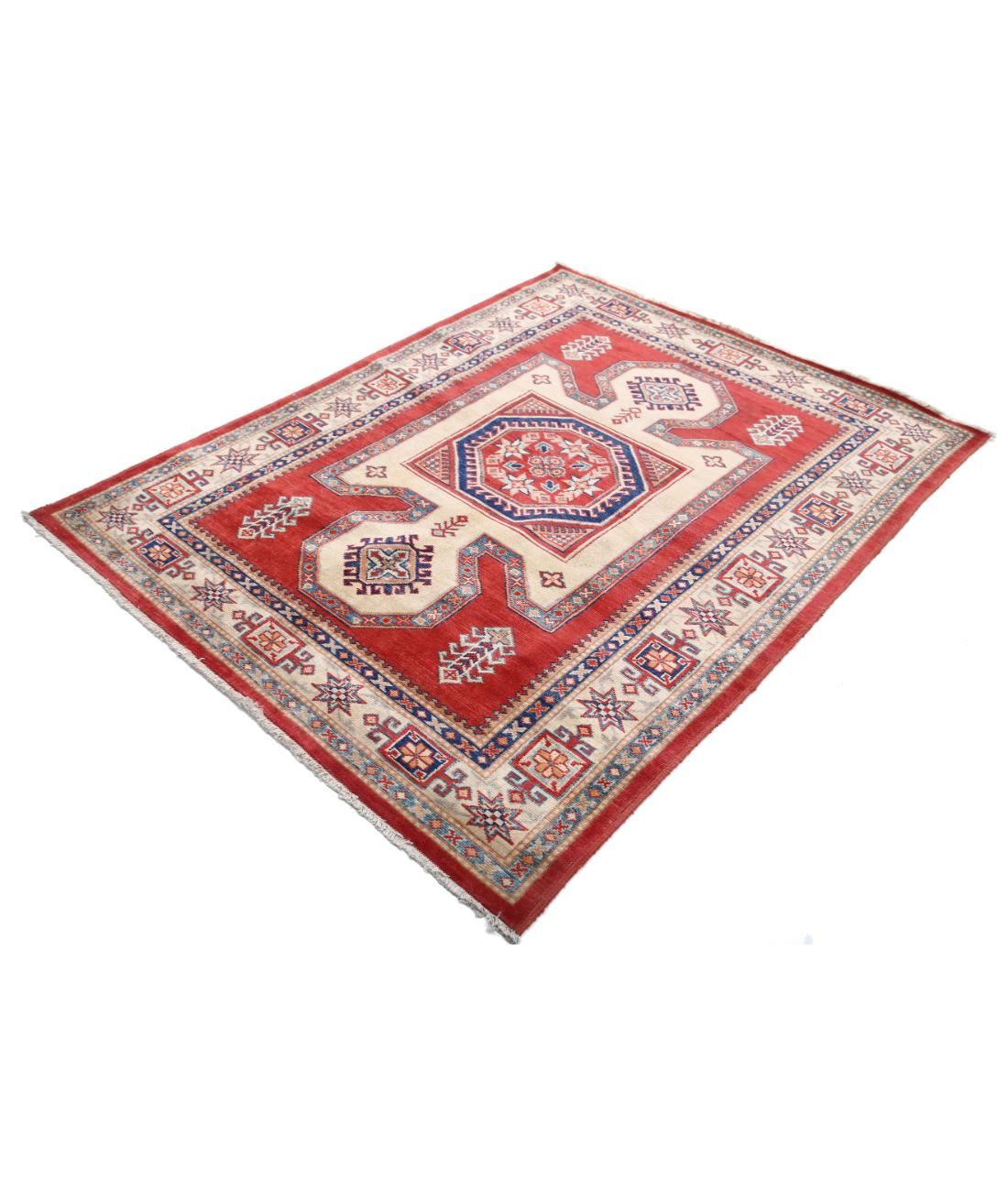 Kazak 4' 11" X 6' 5" Hand-Knotted Wool Rug 4' 11" X 6' 5" (150 X 196) / Red / Ivory