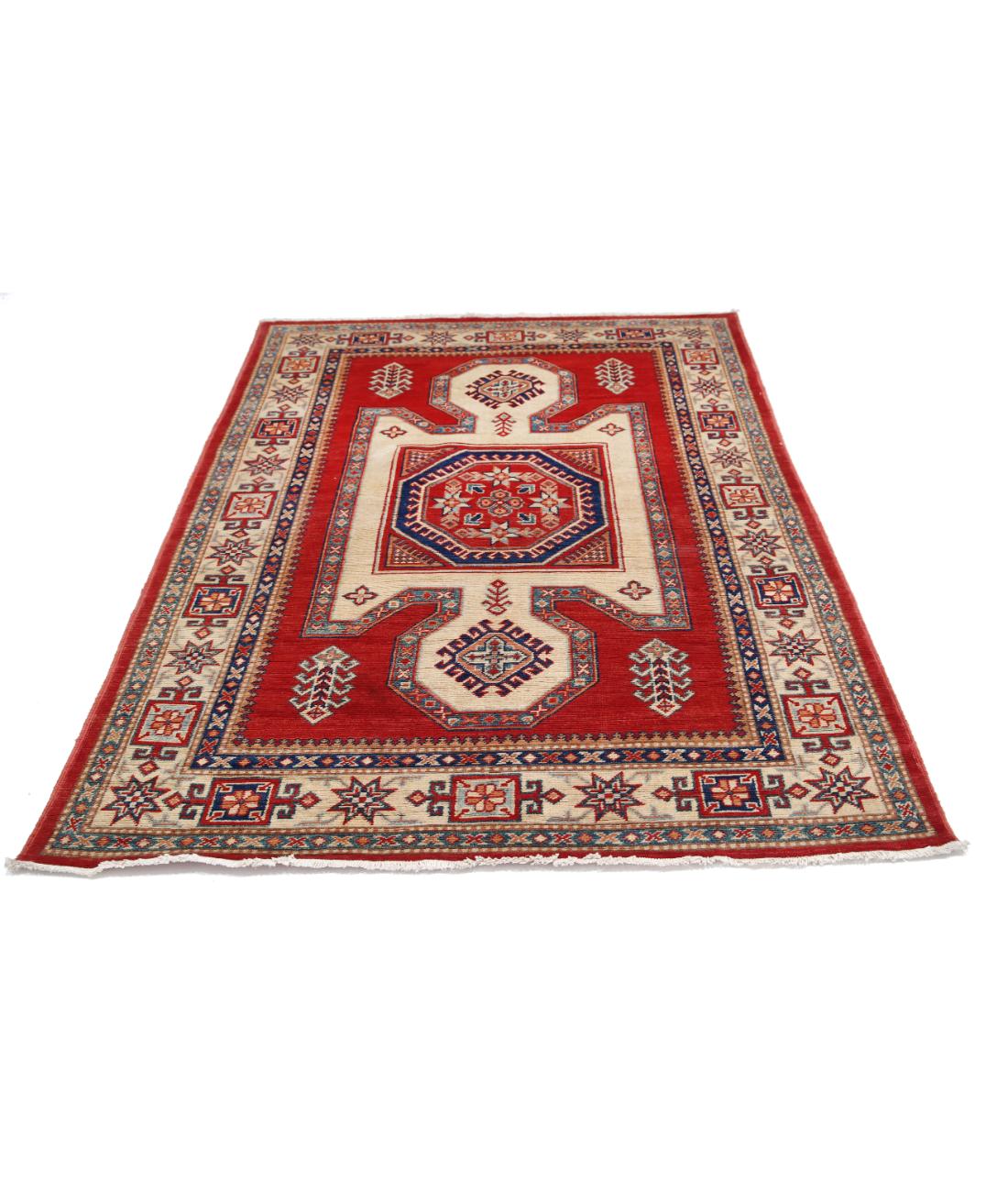 Kazak 4' 11" X 6' 5" Hand-Knotted Wool Rug 4' 11" X 6' 5" (150 X 196) / Red / Ivory