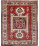 Kazak 4' 11" X 6' 5" Hand-Knotted Wool Rug 4' 11" X 6' 5" (150 X 196) / Red / Ivory