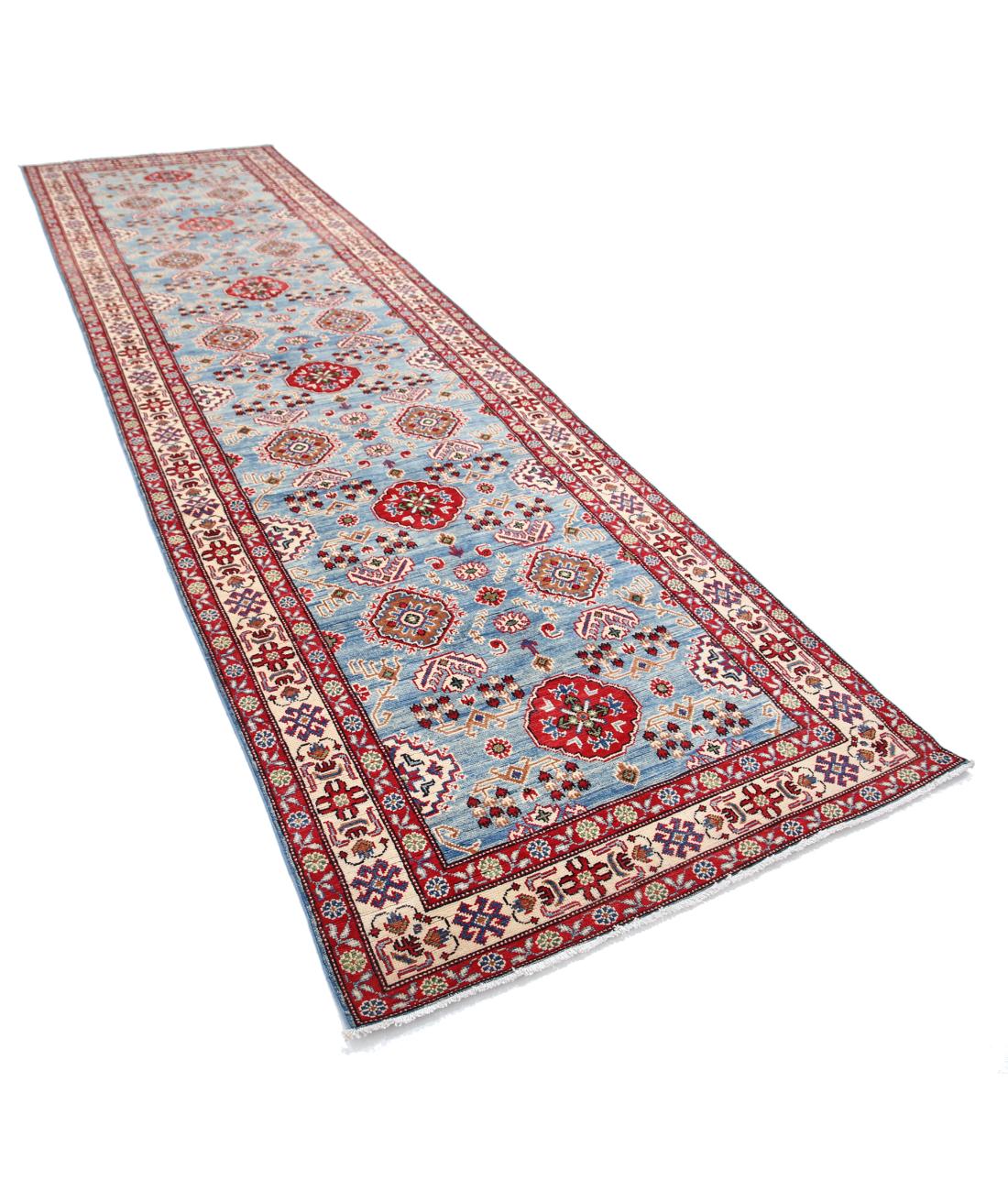 Kazak 4' 0" X 14' 5" Hand-Knotted Wool Rug 4' 0" X 14' 5" (122 X 439) / Blue / Ivory