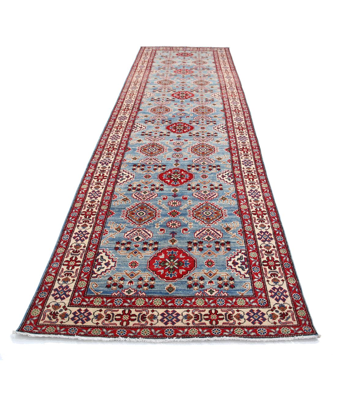 Kazak 4' 0" X 14' 5" Hand-Knotted Wool Rug 4' 0" X 14' 5" (122 X 439) / Blue / Ivory