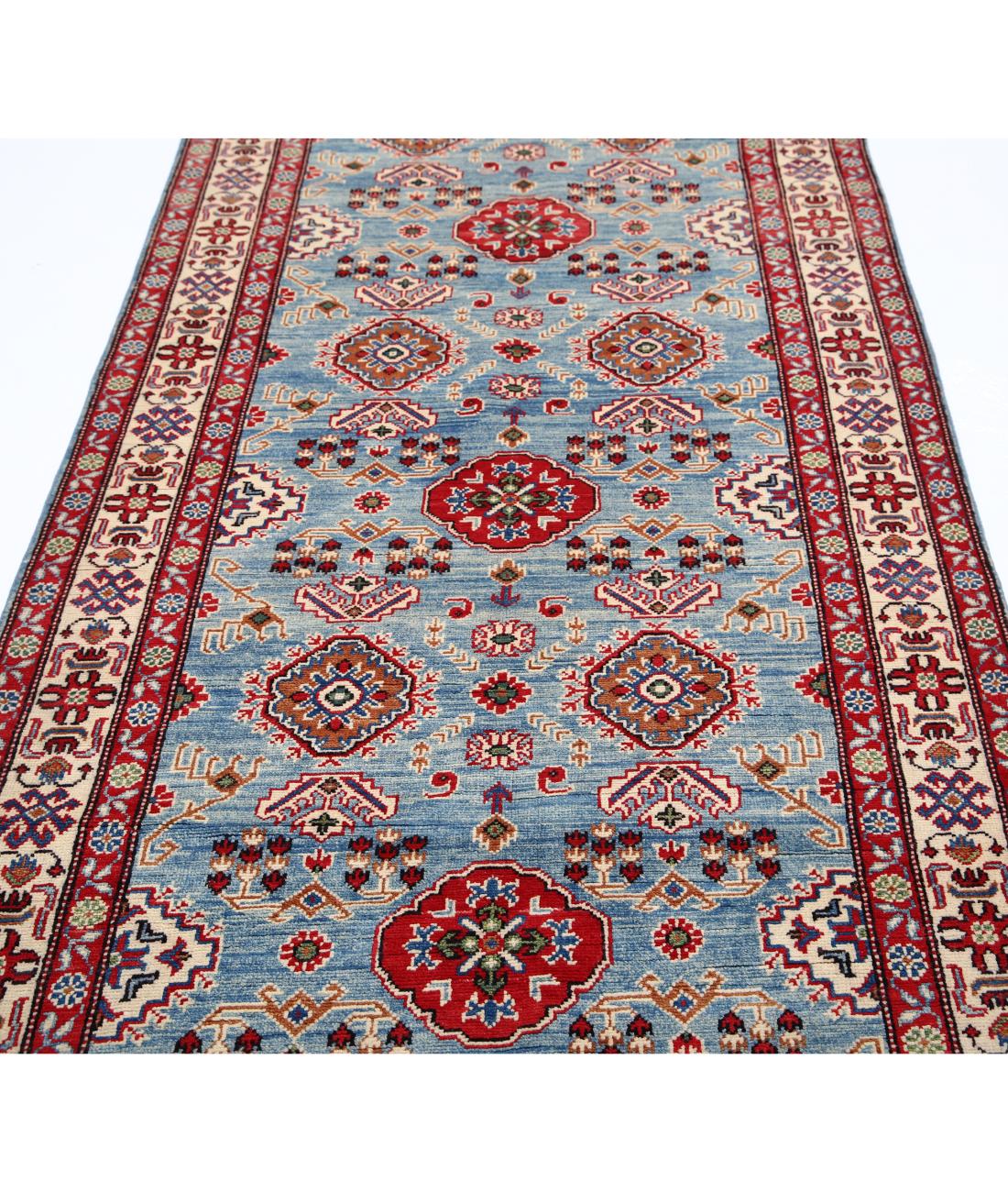 Kazak 4' 0" X 14' 5" Hand-Knotted Wool Rug 4' 0" X 14' 5" (122 X 439) / Blue / Ivory