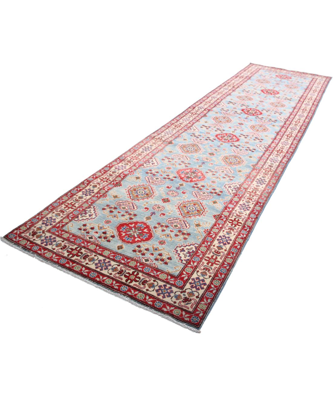 Kazak 4' 1" X 14' 4" Hand-Knotted Wool Rug 4' 1" X 14' 4" (124 X 437) / Blue / Ivory