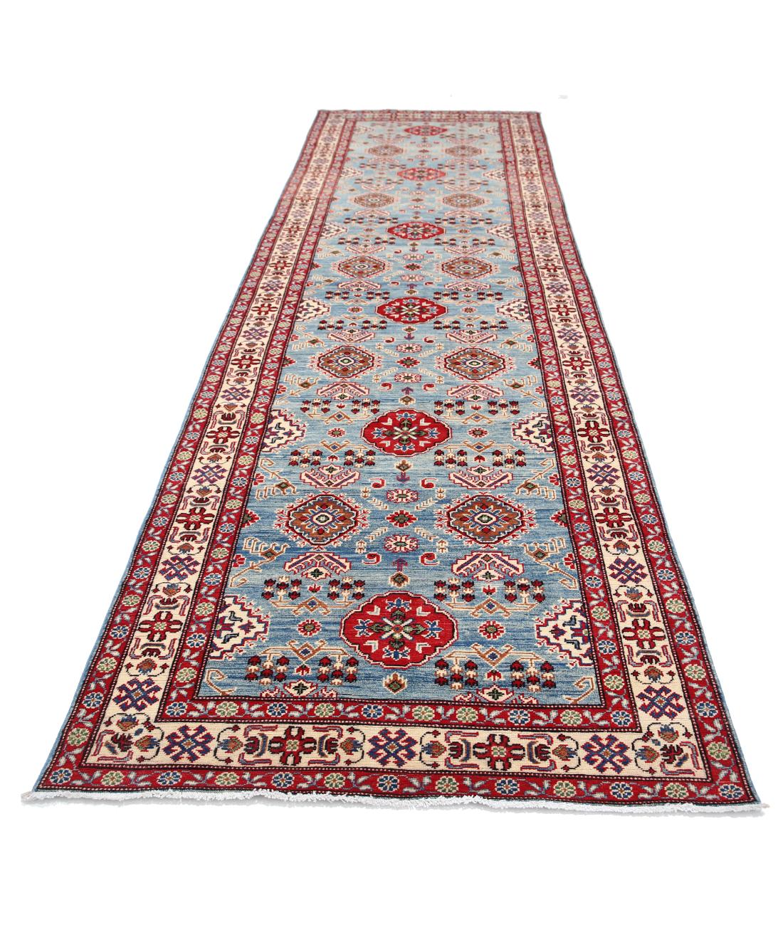 Kazak 4' 1" X 14' 4" Hand-Knotted Wool Rug 4' 1" X 14' 4" (124 X 437) / Blue / Ivory