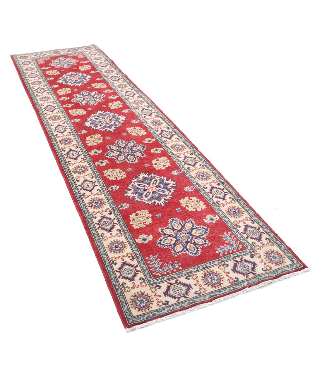 Kazak 2' 10" X 9' 10" Hand-Knotted Wool Rug 2' 10" X 9' 10" (86 X 300) / Red / Ivory