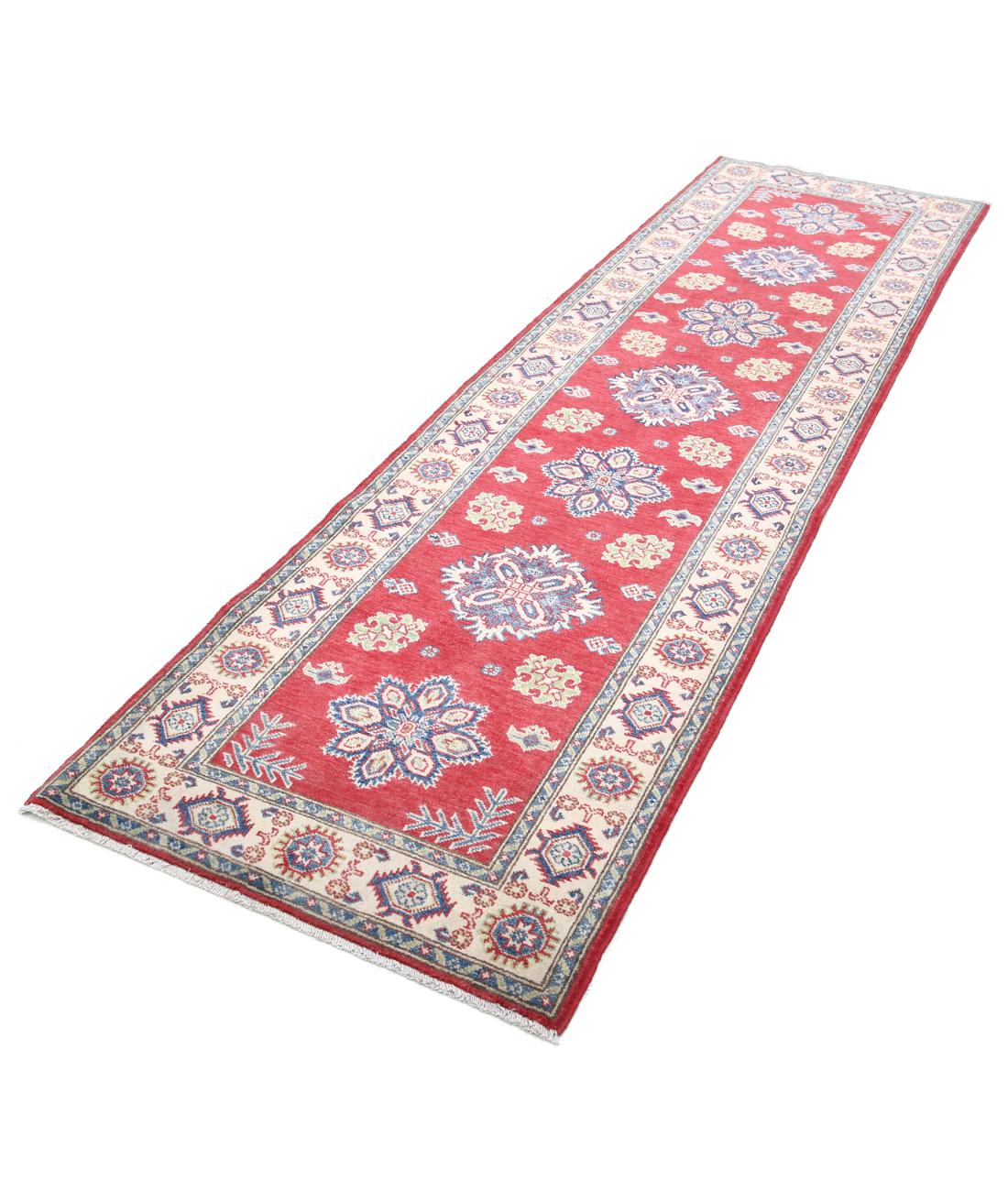 Kazak 2' 10" X 9' 10" Hand-Knotted Wool Rug 2' 10" X 9' 10" (86 X 300) / Red / Ivory