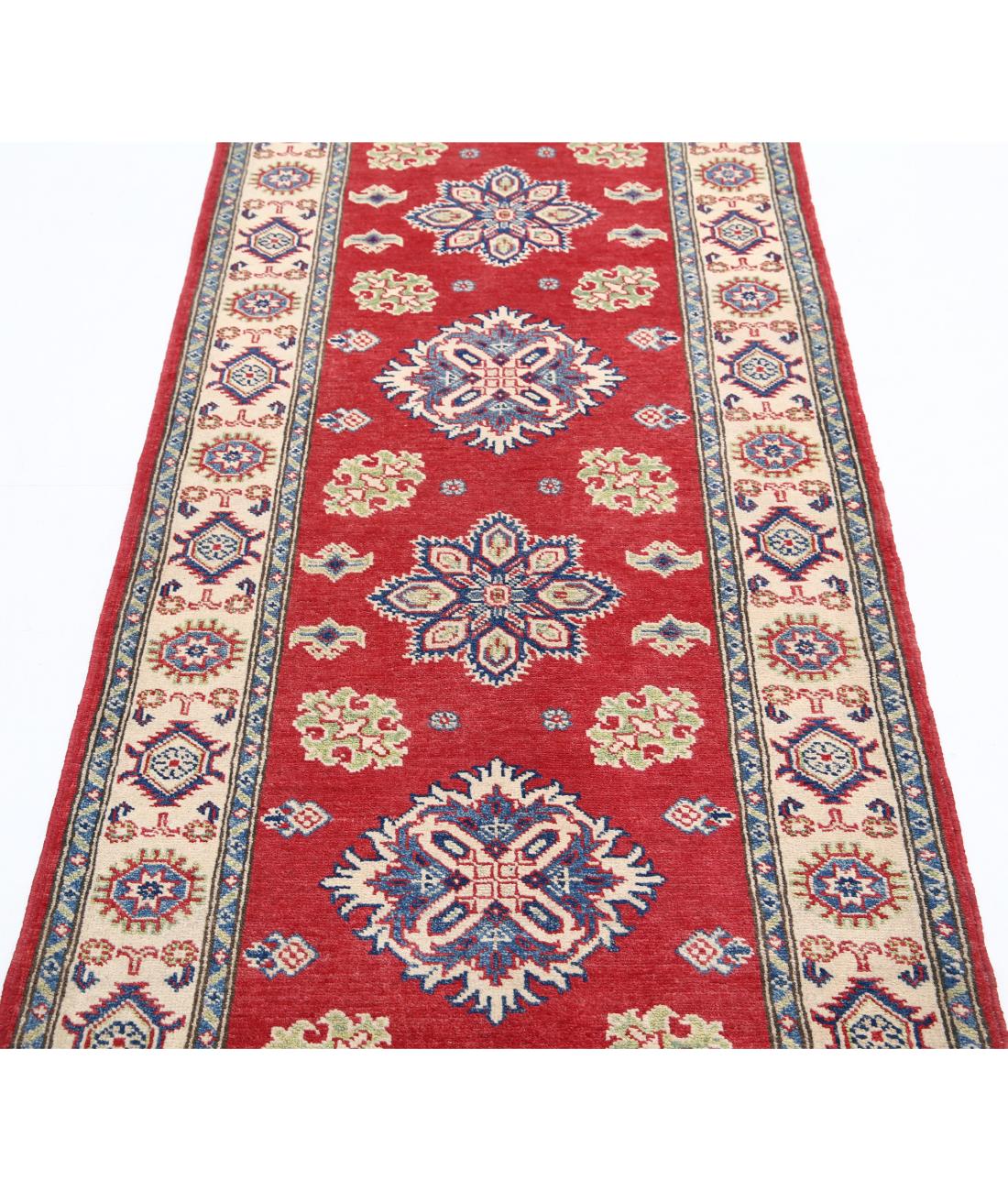 Kazak 2' 10" X 9' 10" Hand-Knotted Wool Rug 2' 10" X 9' 10" (86 X 300) / Red / Ivory