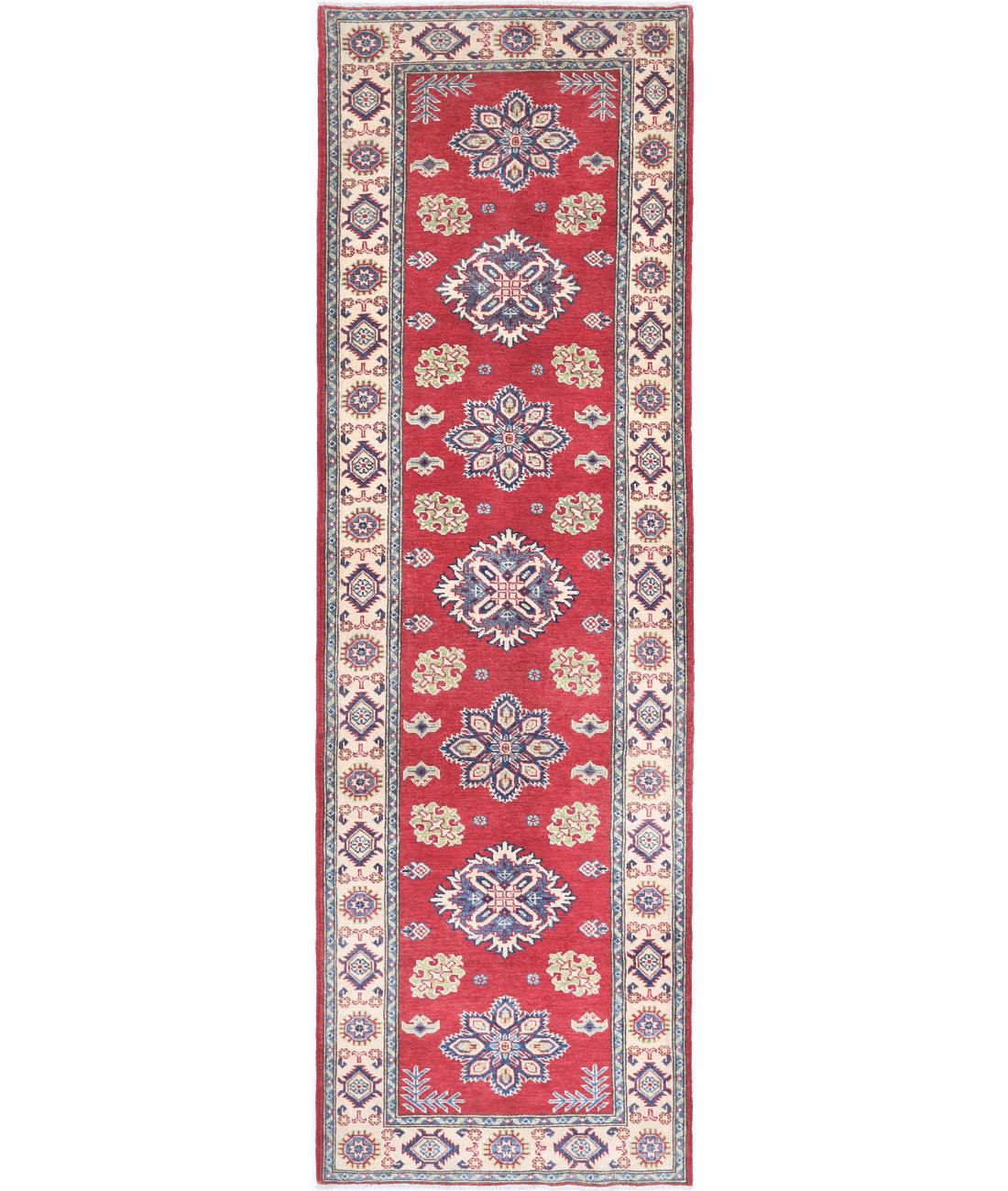 Kazak 2' 10" X 9' 10" Hand-Knotted Wool Rug 2' 10" X 9' 10" (86 X 300) / Red / Ivory