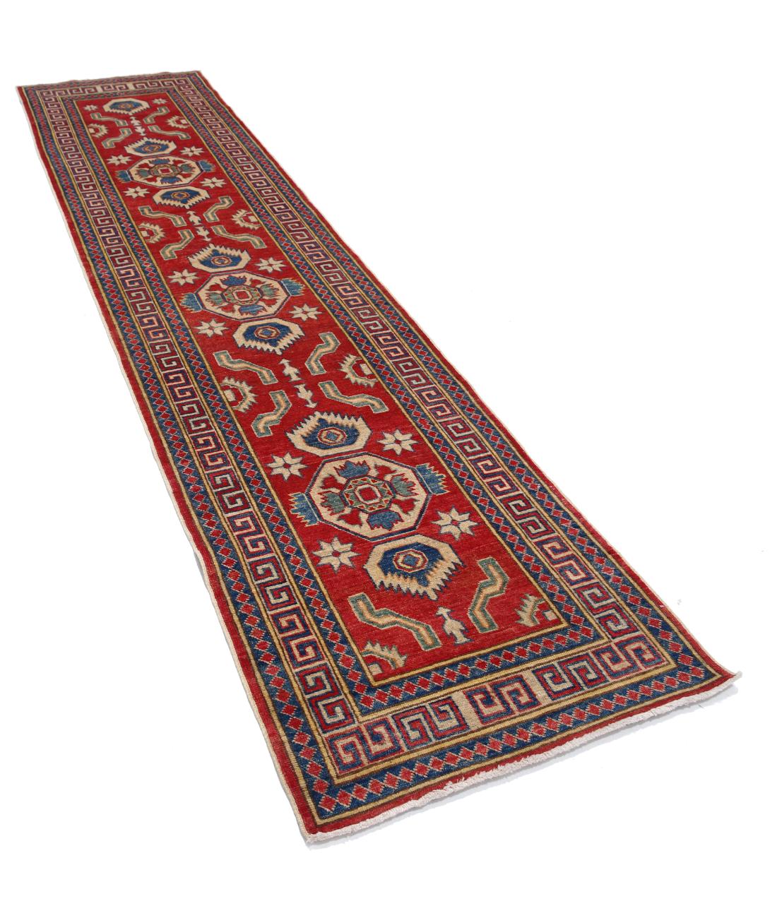 Kazak 2' 8" X 11' 7" Hand-Knotted Wool Rug 2' 8" X 11' 7" (81 X 353) / Red / Ivory