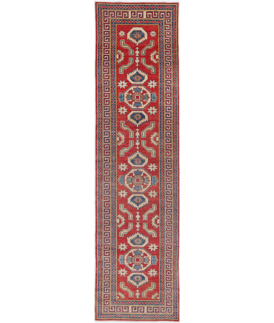 Kazak 2' 8" X 11' 7" Hand-Knotted Wool Rug 2' 8" X 11' 7" (81 X 353) / Red / Ivory