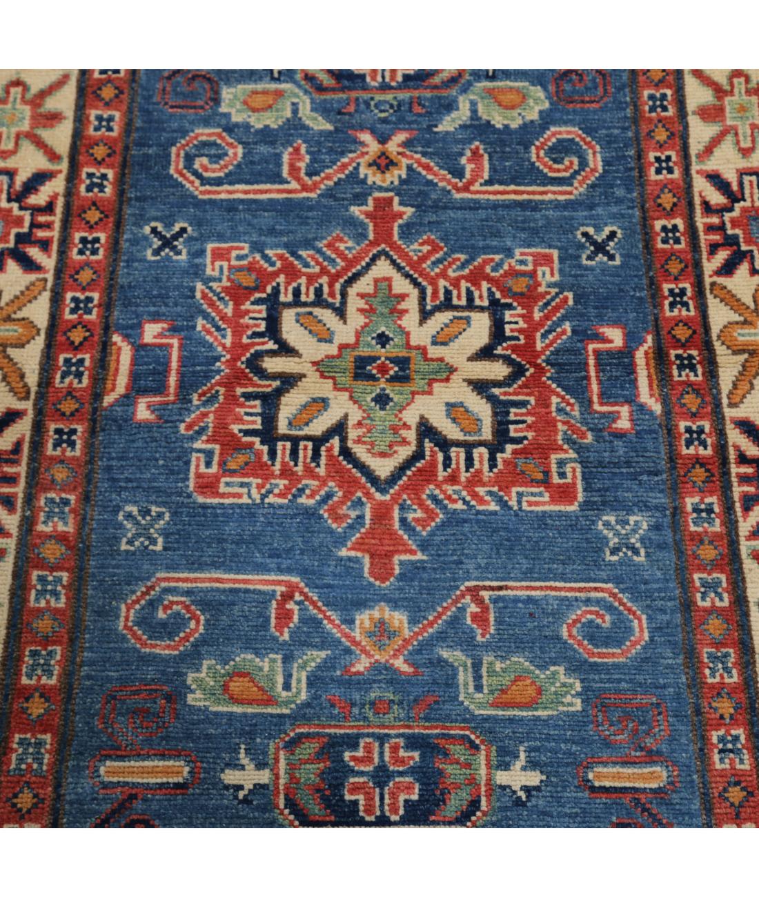 Kazak 2' 10" X 4' 8" Hand-Knotted Wool Rug 2' 10" X 4' 8" (86 X 142) / Blue / Ivory