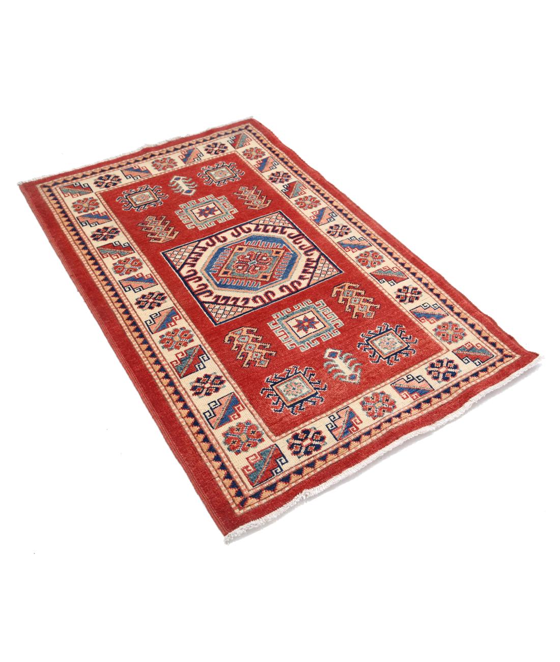 Kazak 3' 2" X 5' 0" Hand-Knotted Wool Rug 3' 2" X 5' 0" (97 X 152) / Red / Ivory