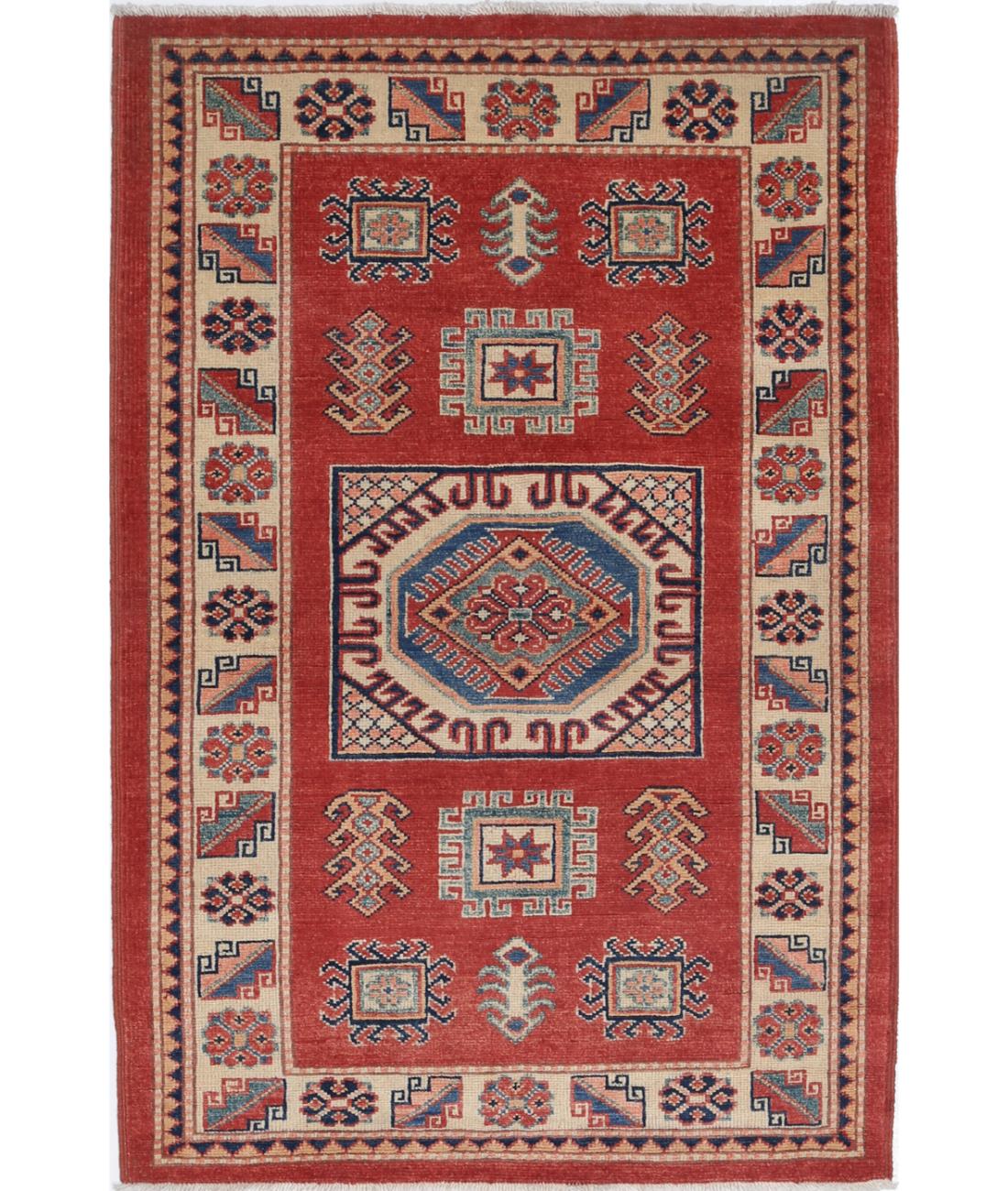 Kazak 3' 2" X 5' 0" Hand-Knotted Wool Rug 3' 2" X 5' 0" (97 X 152) / Red / Ivory