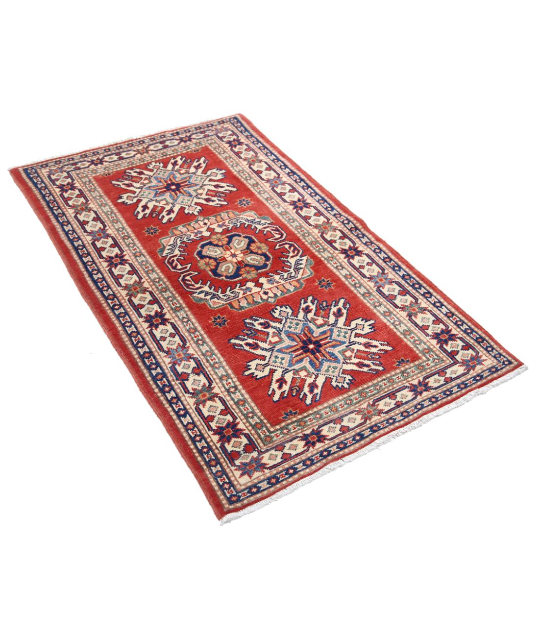 Kazak 2' 11" X 4' 11" Hand-Knotted Wool Rug 2' 11" X 4' 11" (89 X 150) / Red / Ivory