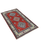 Kazak 2' 11" X 4' 11" Hand-Knotted Wool Rug 2' 11" X 4' 11" (89 X 150) / Red / Ivory