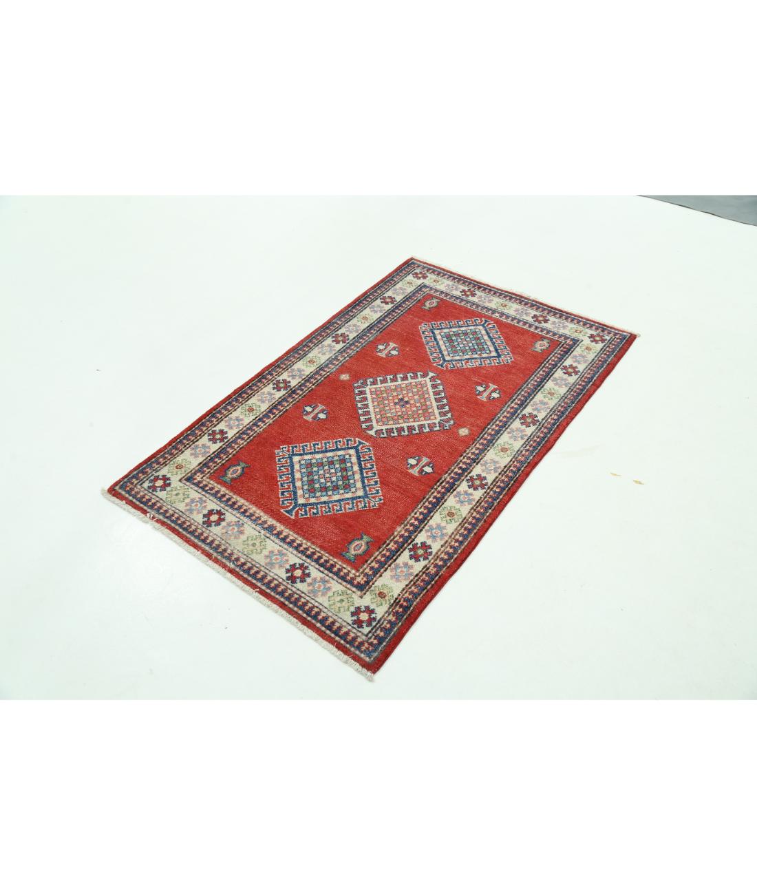 Kazak 3' 0" X 4' 9" Hand-Knotted Wool Rug 3' 0" X 4' 9" (91 X 145) / Red / Ivory