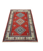 Kazak 3' 0" X 4' 9" Hand-Knotted Wool Rug 3' 0" X 4' 9" (91 X 145) / Red / Ivory