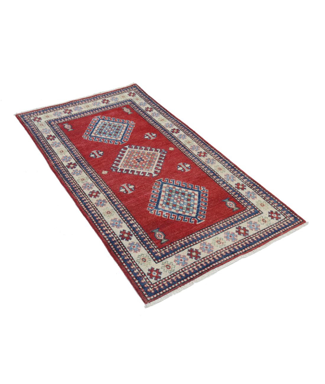 Kazak 2' 1" X 4' 11" Hand-Knotted Wool Rug 2' 1" X 4' 11" (64 X 150) / Red / Ivory