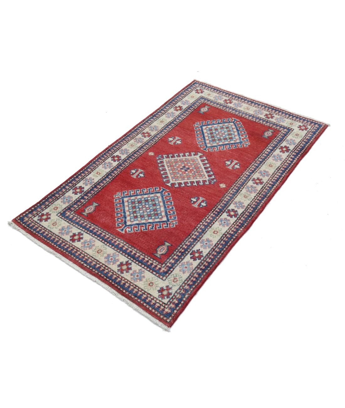 Kazak 2' 1" X 4' 11" Hand-Knotted Wool Rug 2' 1" X 4' 11" (64 X 150) / Red / Ivory