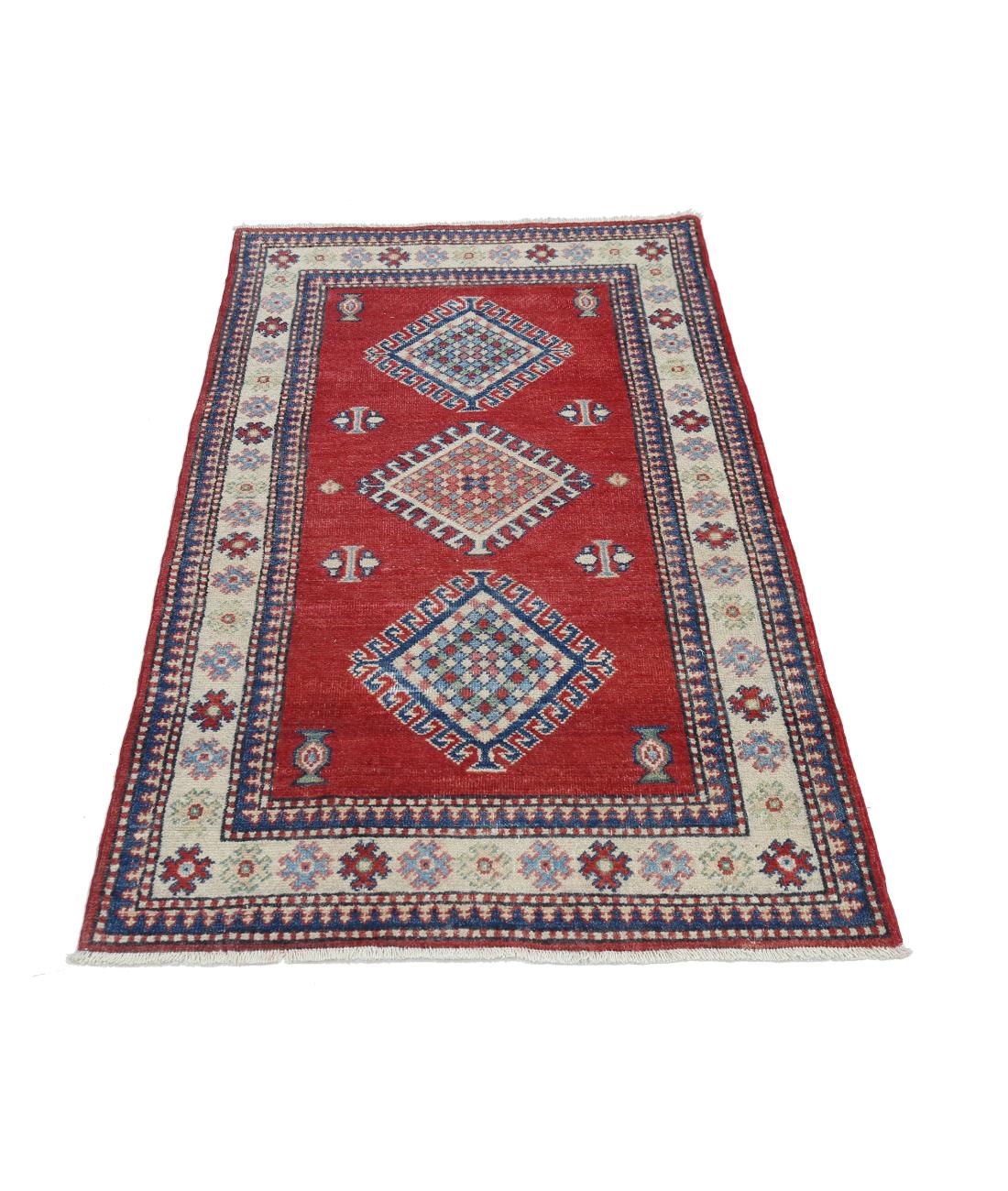 Kazak 2' 1" X 4' 11" Hand-Knotted Wool Rug 2' 1" X 4' 11" (64 X 150) / Red / Ivory