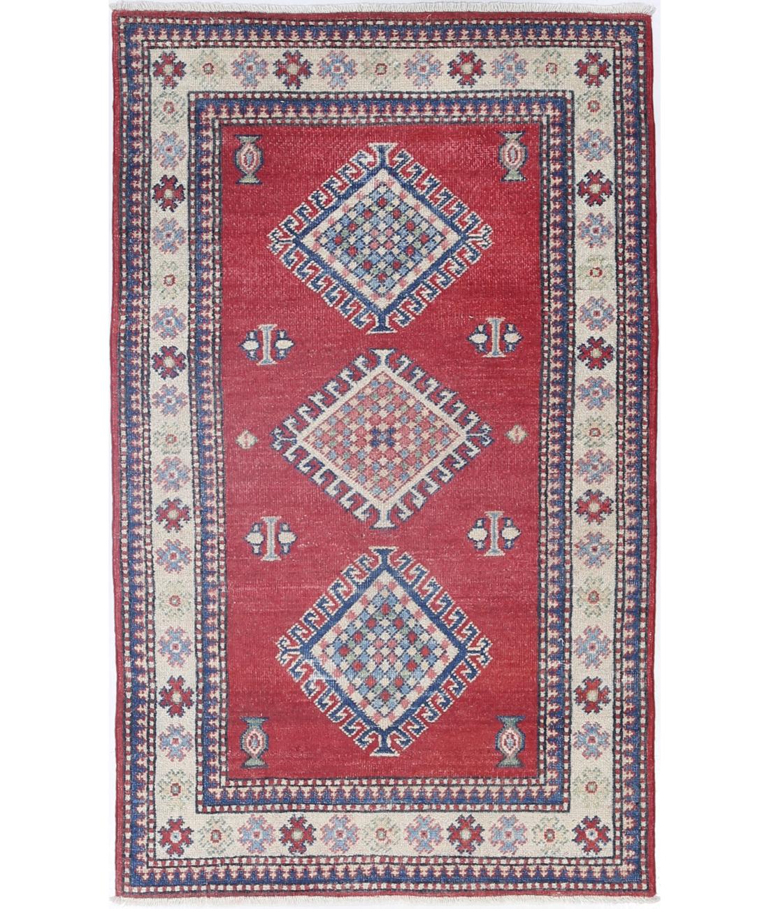 Kazak 2' 1" X 4' 11" Hand-Knotted Wool Rug 2' 1" X 4' 11" (64 X 150) / Red / Ivory