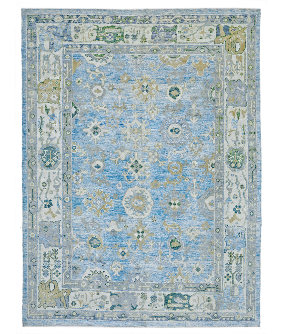 Oushak 9' 7" X 12' 7" Hand-Knotted Wool Rug 9' 7" X 12' 7" (292 X 384) / Blue / Ivory