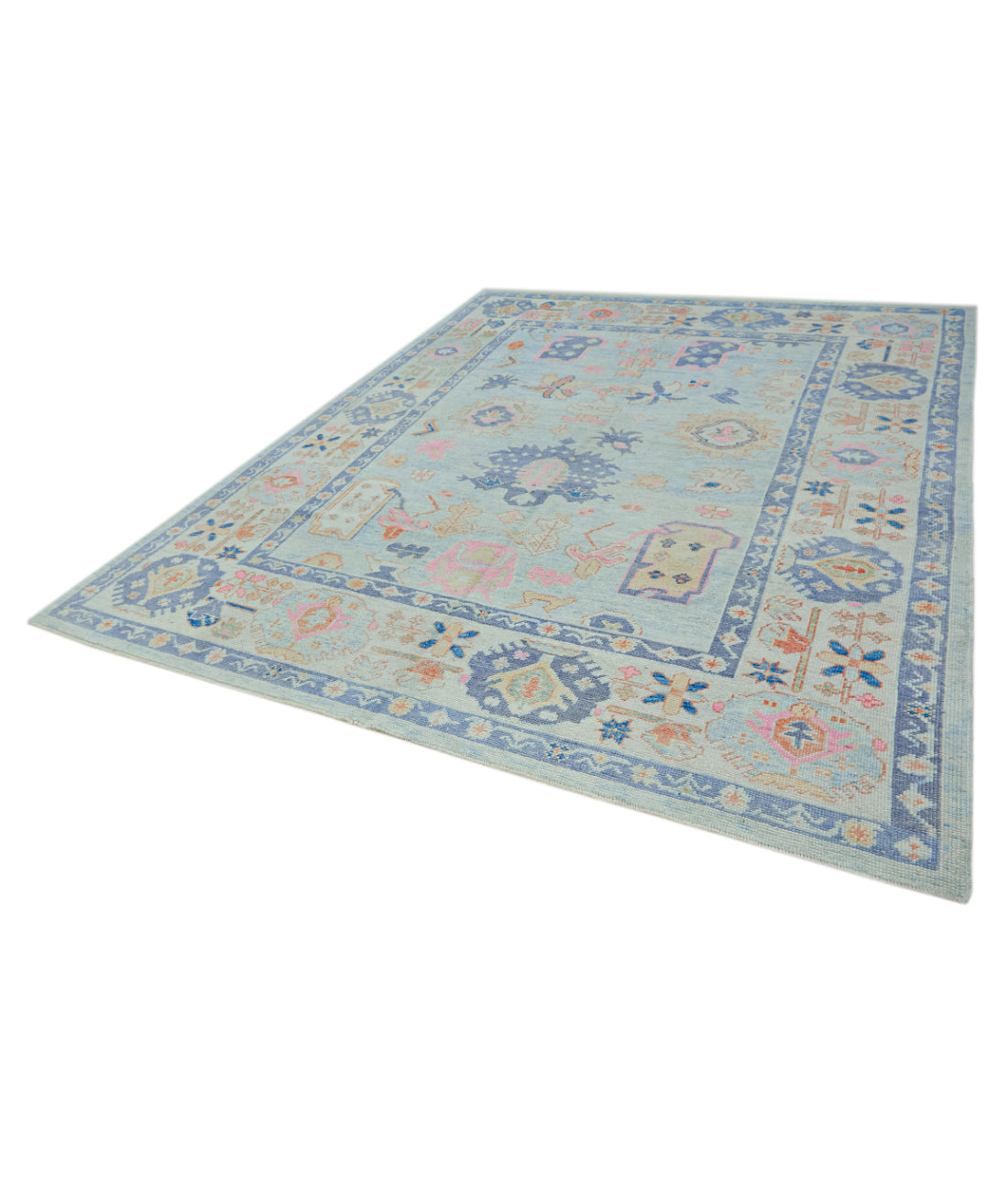 Oushak 7' 9" X 10' 1" Hand-Knotted Wool Rug 7' 9" X 10' 1" (236 X 307) / Blue / Grey