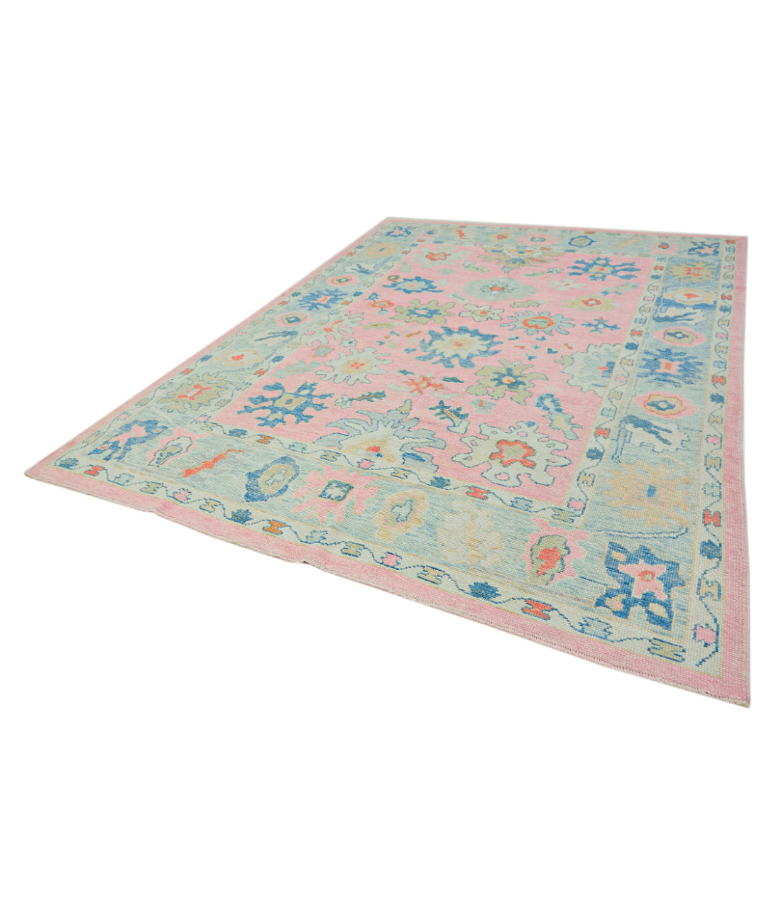 Oushak 7' 11" X 11' 4" Hand-Knotted Wool Rug 7' 11" X 11' 4" (241 X 345) / Pink / Grey