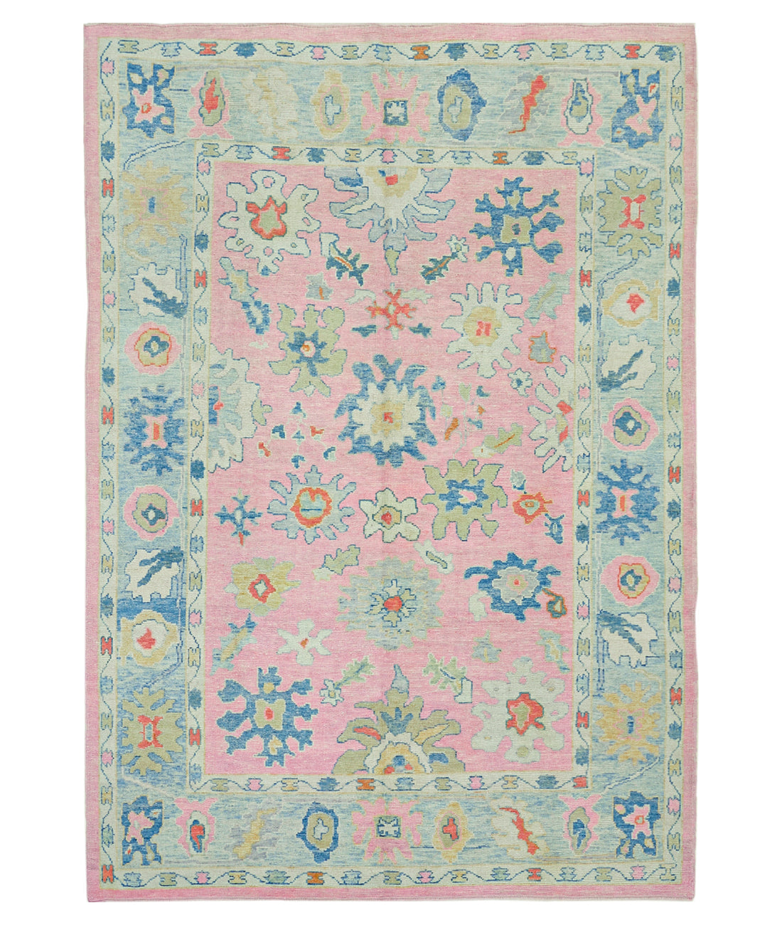 Oushak 7' 11" X 11' 4" Hand-Knotted Wool Rug 7' 11" X 11' 4" (241 X 345) / Pink / Grey