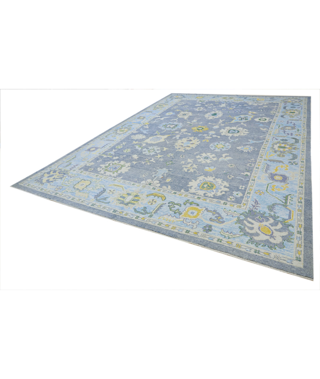 Oushak 10' 1" X 14' 9" Hand-Knotted Wool Rug 10' 1" X 14' 9" (307 X 450) / Grey / Blue