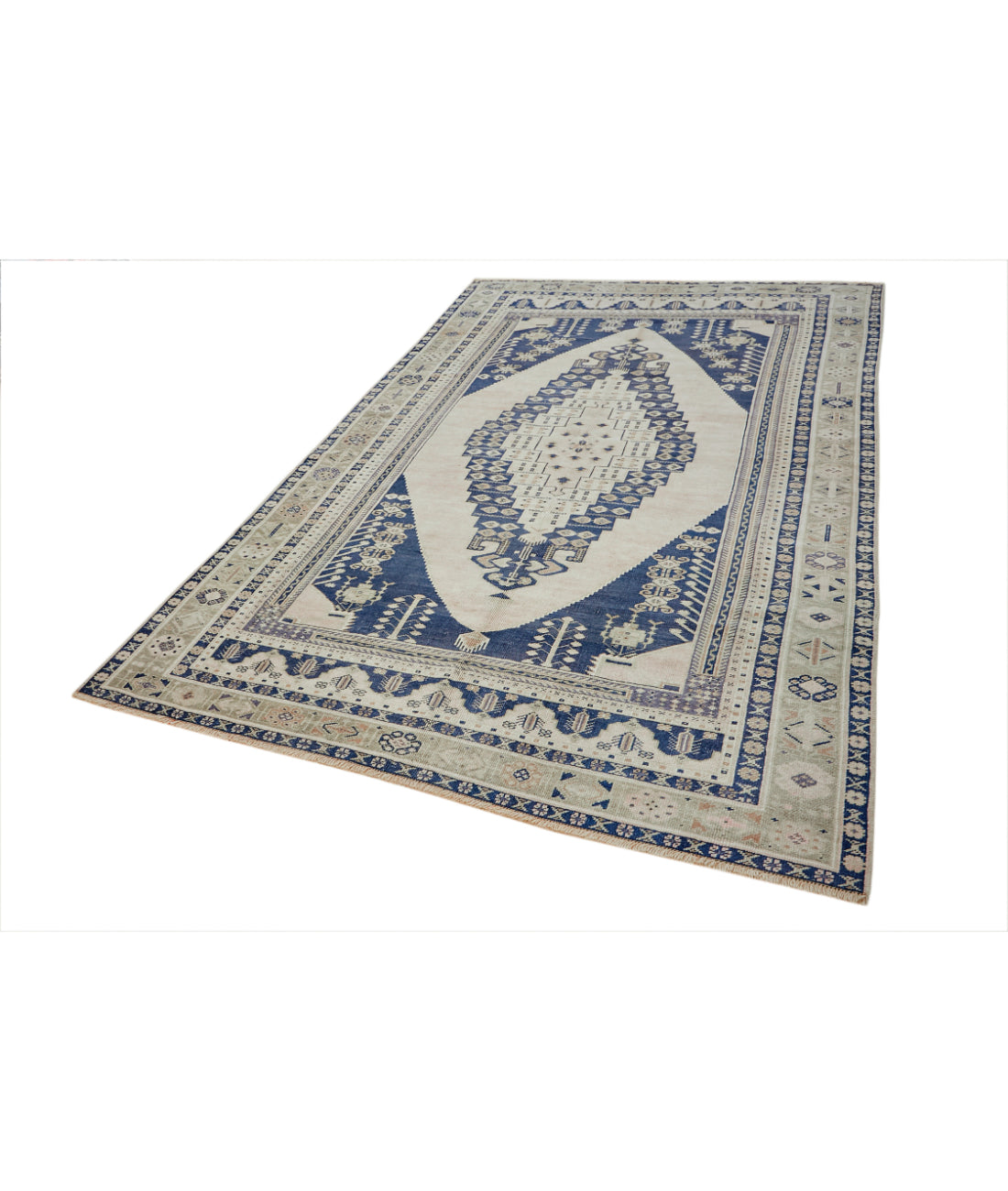 Taspinar 5' 5" X 9' 6" Hand-Knotted Wool Rug 5' 5" X 9' 6" (165 X 290) / Ivory / Blue