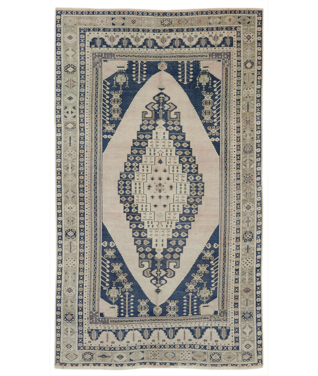 Taspinar 5' 5" X 9' 6" Hand-Knotted Wool Rug 5' 5" X 9' 6" (165 X 290) / Ivory / Blue