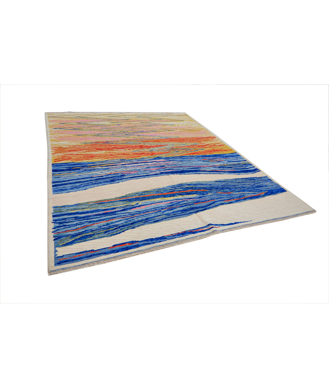 Zigzag 8' 2" X 9' 8" Hand-Knotted Wool Rug 8' 2" X 9' 8" (249 X 295) / Blue / Orange