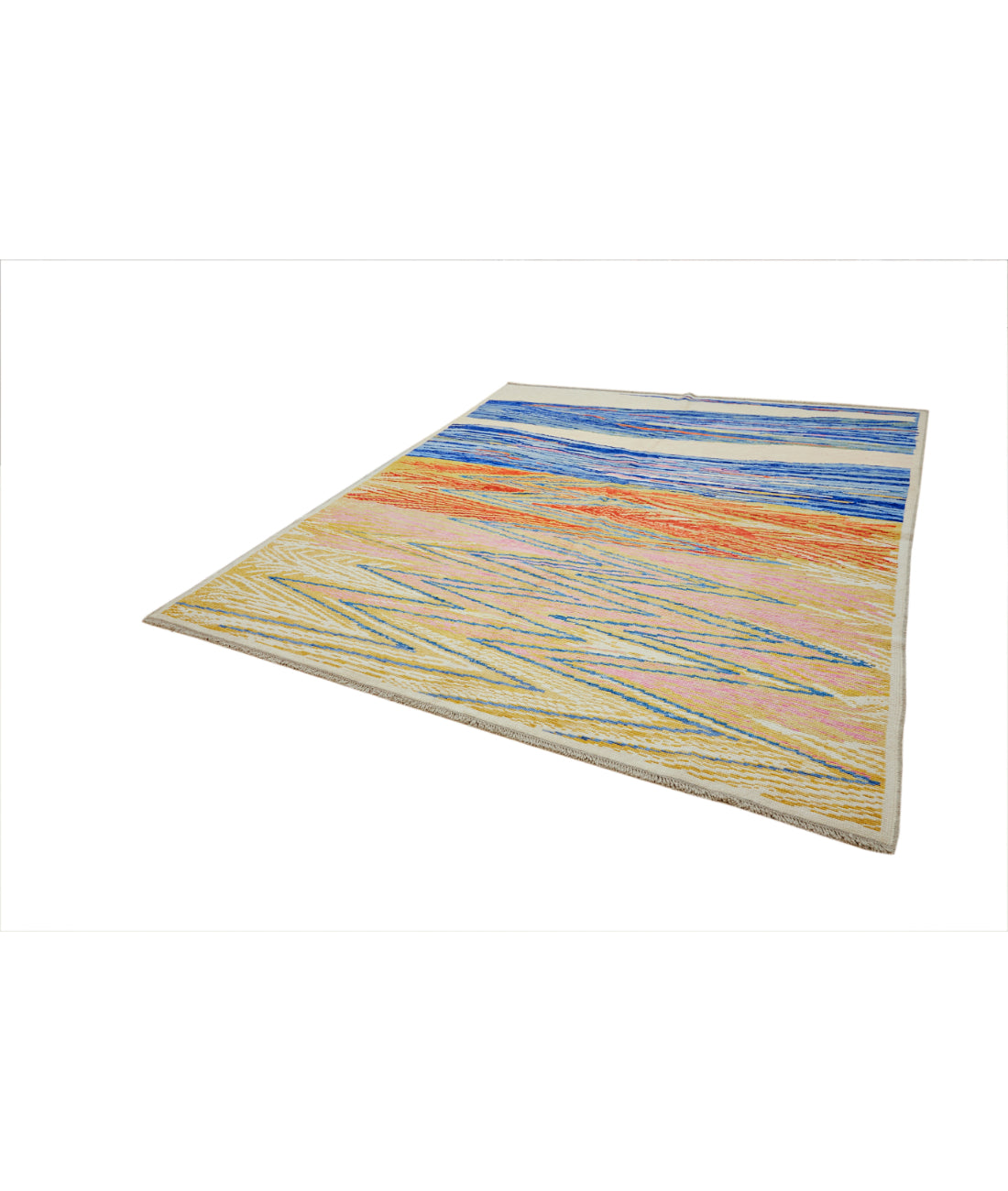 Zigzag 8' 2" X 9' 8" Hand-Knotted Wool Rug 8' 2" X 9' 8" (249 X 295) / Blue / Orange