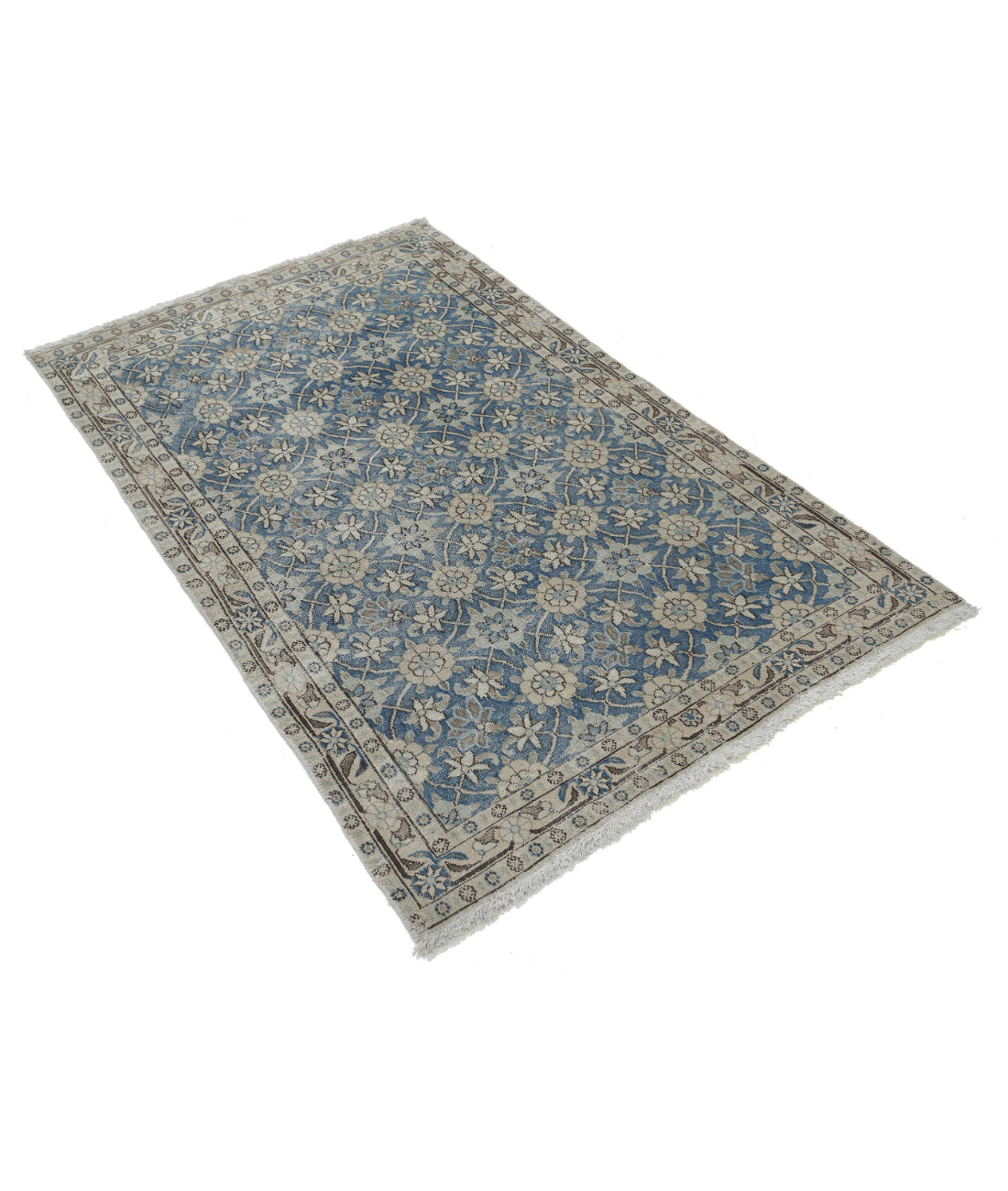 Vintage 3'3'' X 5'0'' Hand-Knotted Wool Rug 3'3'' x 5'0'' (98 X 150) / Blue / Ivory