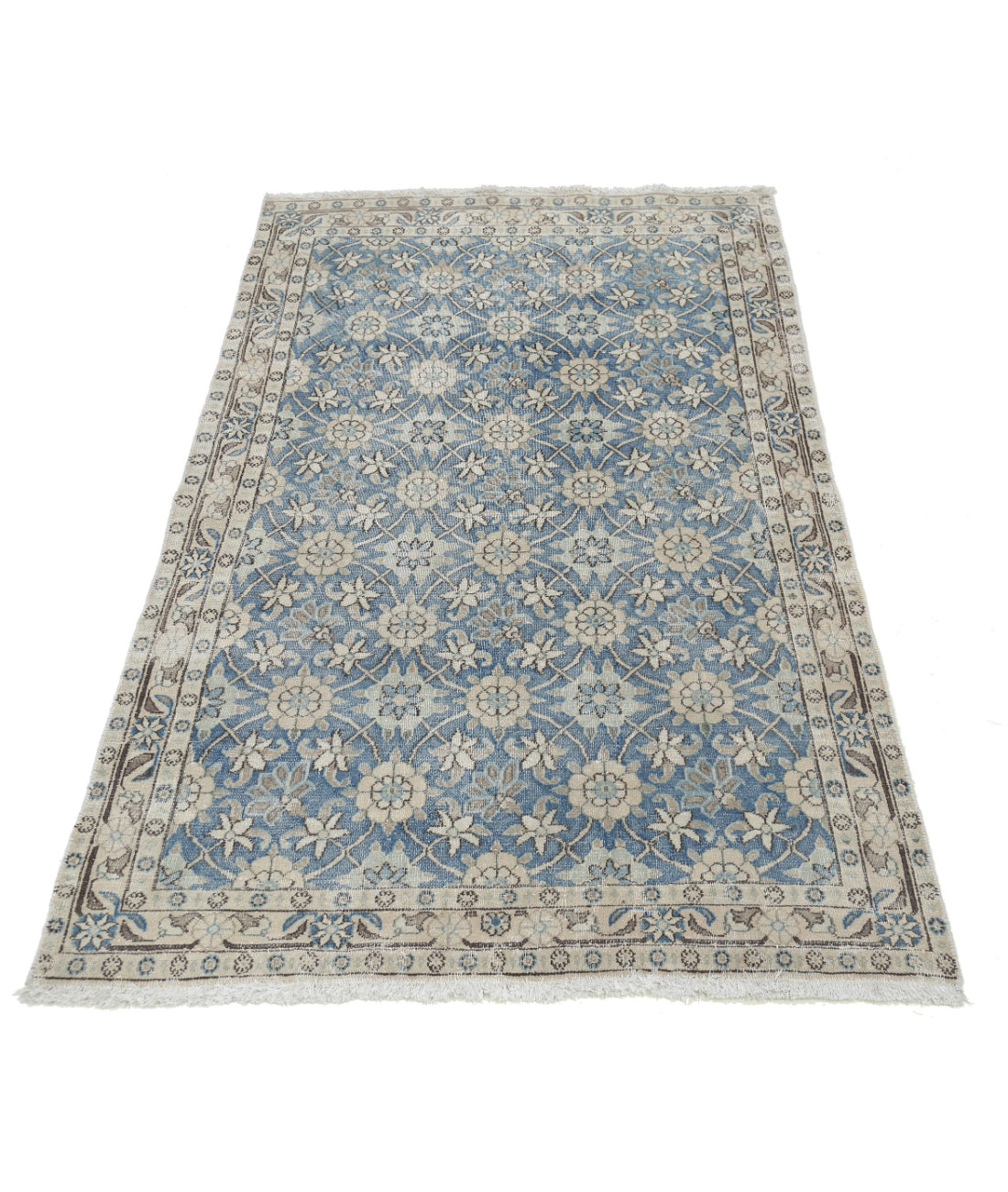 Vintage 3'3'' X 5'0'' Hand-Knotted Wool Rug 3'3'' x 5'0'' (98 X 150) / Blue / Ivory