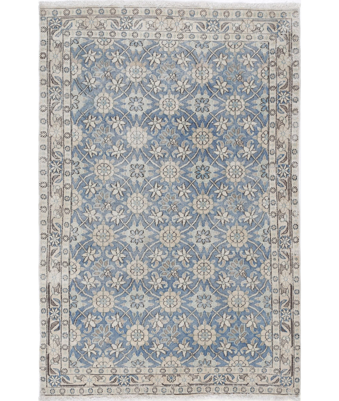 Vintage 3'3'' X 5'0'' Hand-Knotted Wool Rug 3'3'' x 5'0'' (98 X 150) / Blue / Ivory