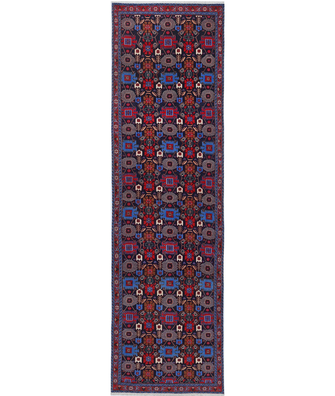 Varamin 3'3'' X 12'8'' Hand-Knotted Wool Rug 3'3'' x 12'8'' (98 X 380) / Blue / Rust