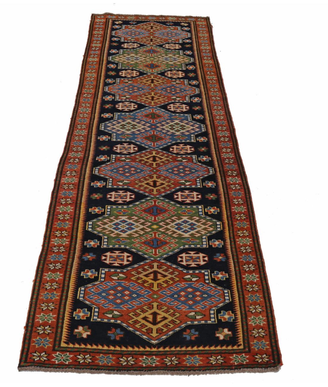 Kars 2' 8" X 7' 7" Hand-Knotted Wool Rug 2' 8" X 7' 7" (81 X 231) / Blue / Rust